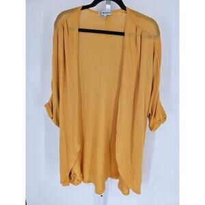 Biadani Women's Gold Crochet Half-Sleeve Open Front Cardigan Size 3XL